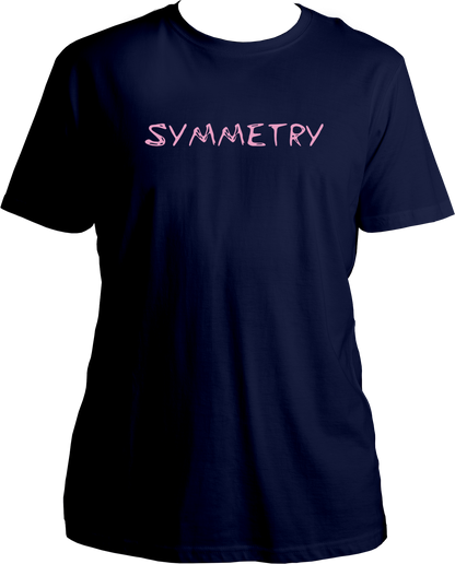 T-shirt with pink “Symmetry” text in a minimal Karan Aujla–inspired design.