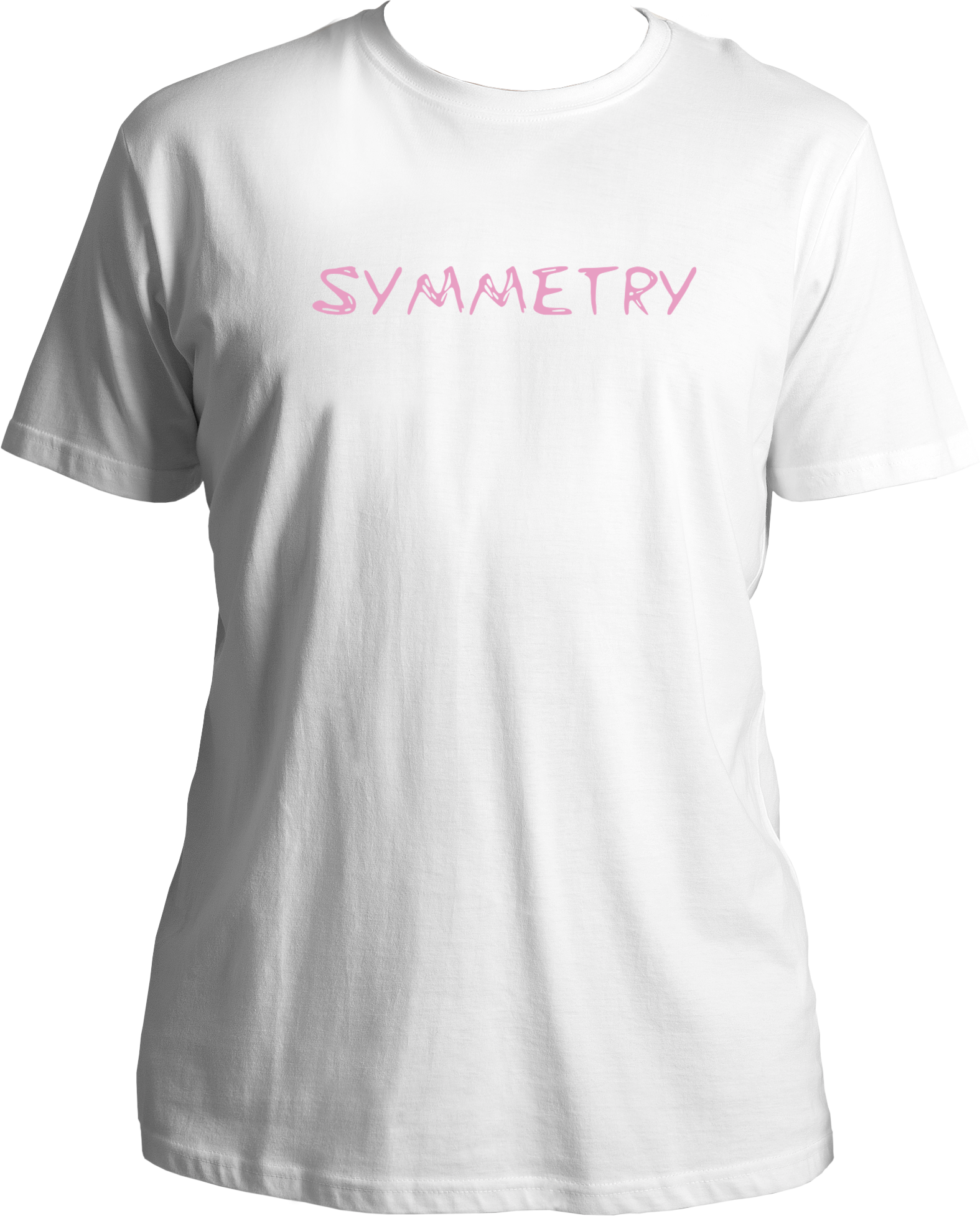 T-shirt with pink “Symmetry” text in a minimal Karan Aujla–inspired design.