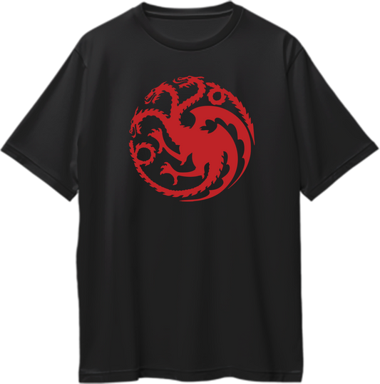 Oversized unisex t-shirt featuring the three-headed dragon sigil of House Targaryen from Game of Thrones and House of the Dragon.