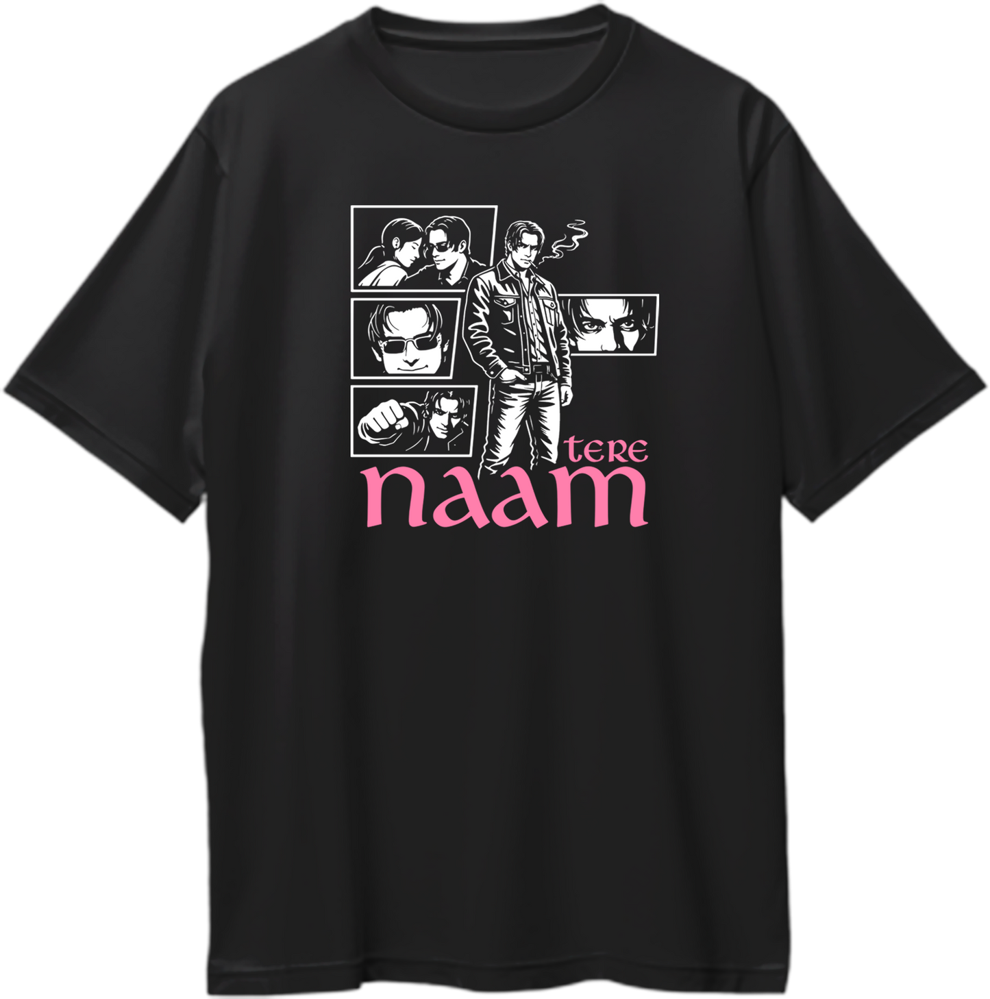 tere naam radhe mohan oversized black t shirt bollywood movie design