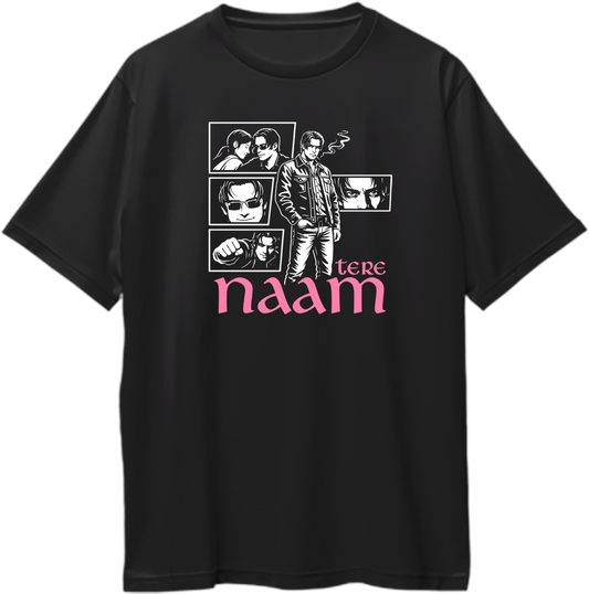 tere naam radhe mohan oversized black t shirt bollywood movie design