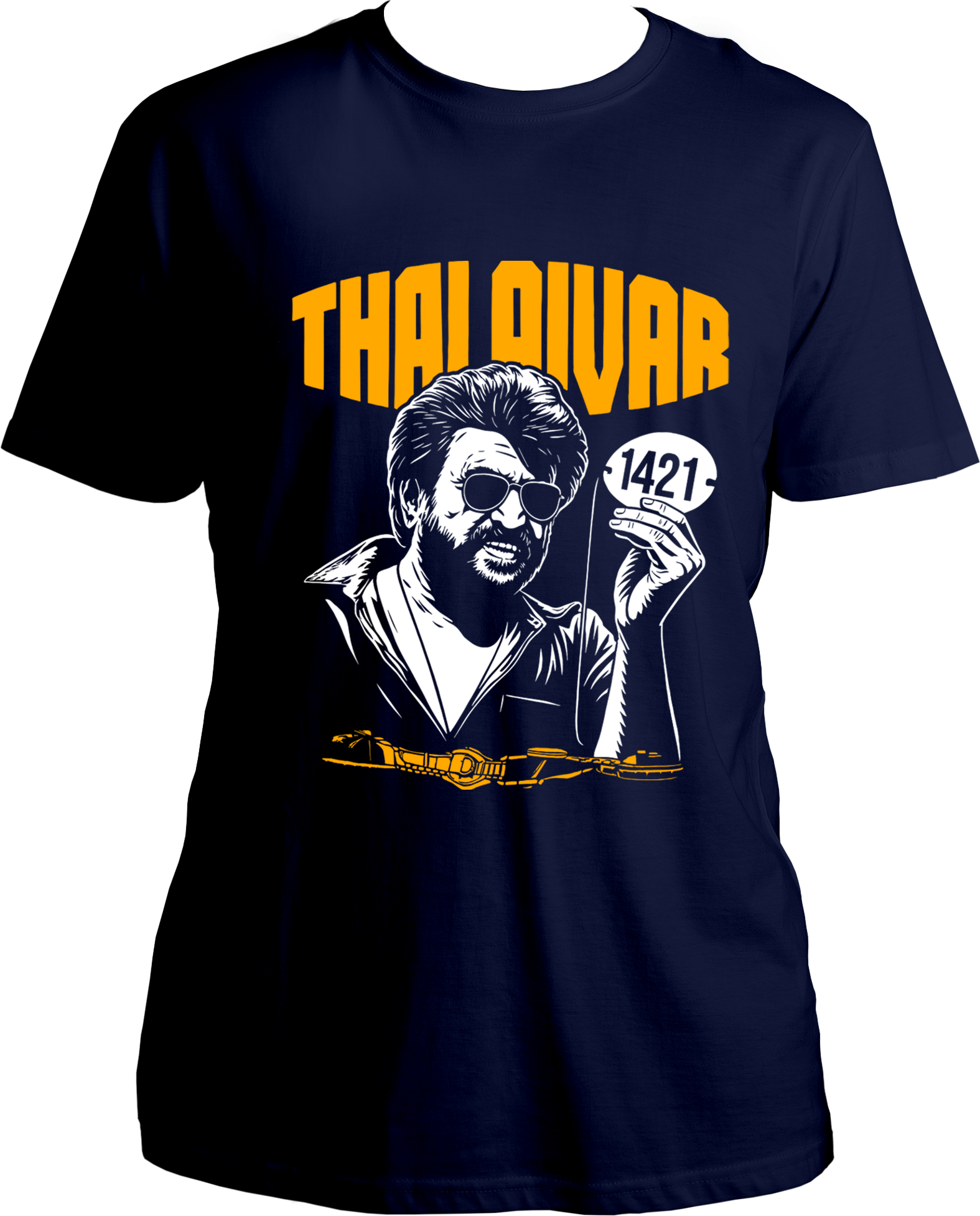 Thalaivar unisex regular fit t-shirt in Navy Blue with Coolie 1421 bold text design, premium cotton