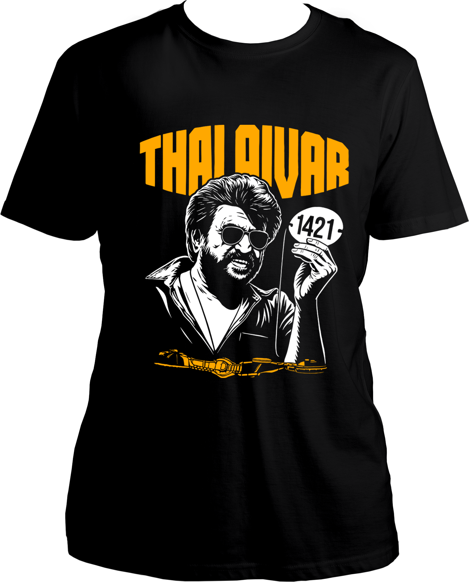 Thalaivar unisex regular fit t-shirt in black with Coolie 1421 bold text design, premium cotton
