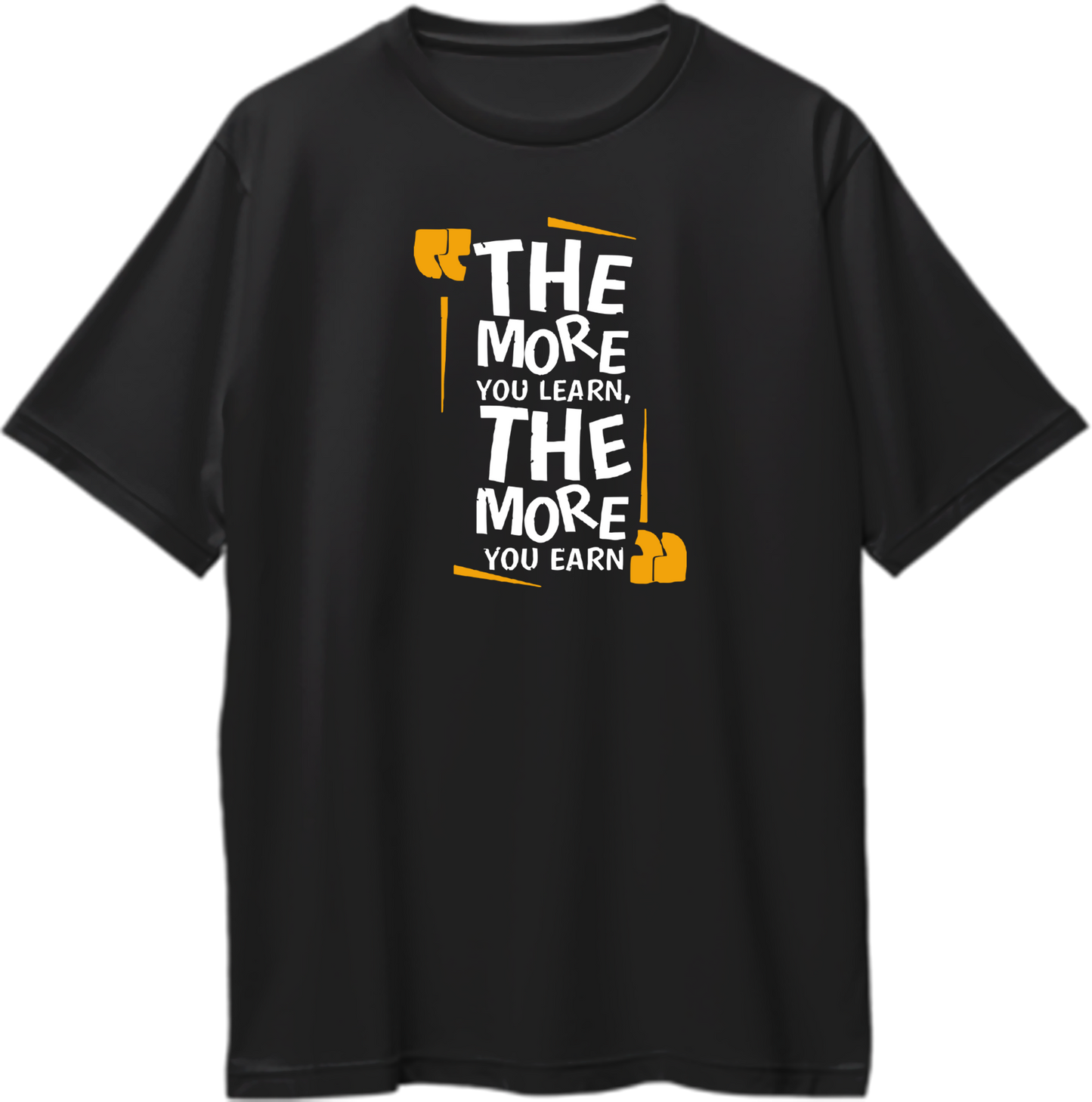 Black The More You Learn, The More You Earn Oversized T-Shirt with white and mustard quote print