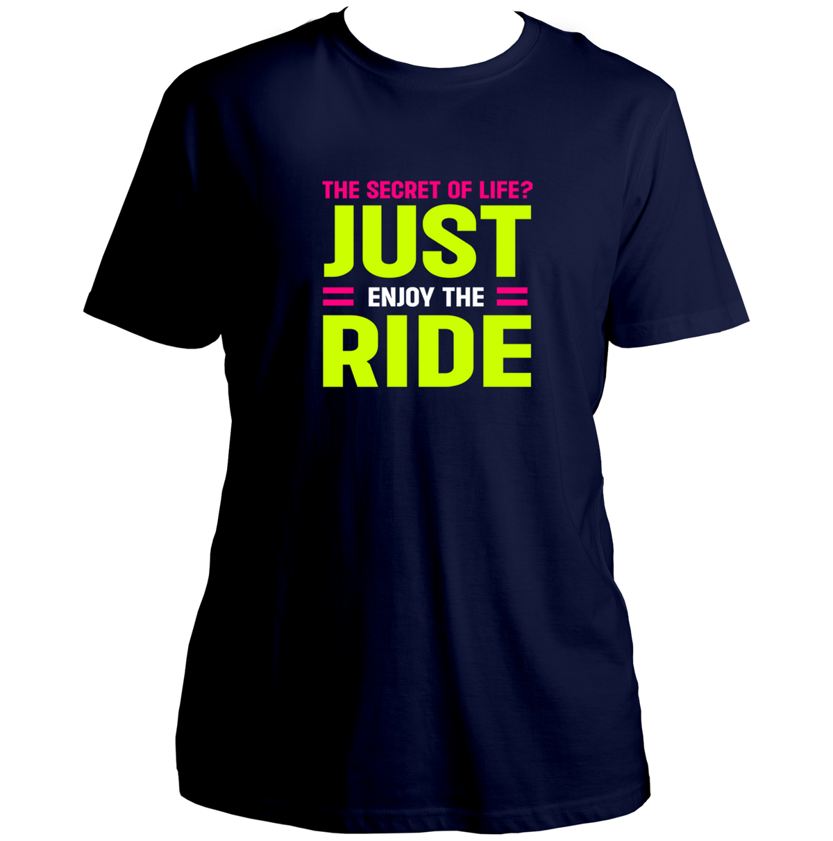 Navy Blue Just Enjoy The Ride Unisex T-Shirt with colourful road-trip statement typography