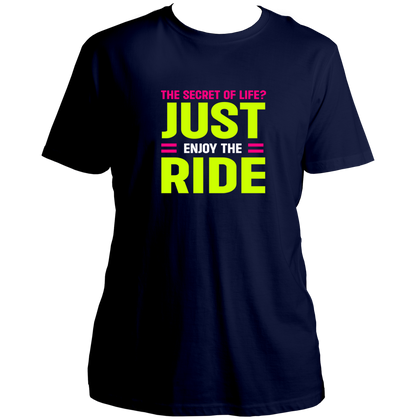 Navy Blue Just Enjoy The Ride Unisex T-Shirt with colourful road-trip statement typography