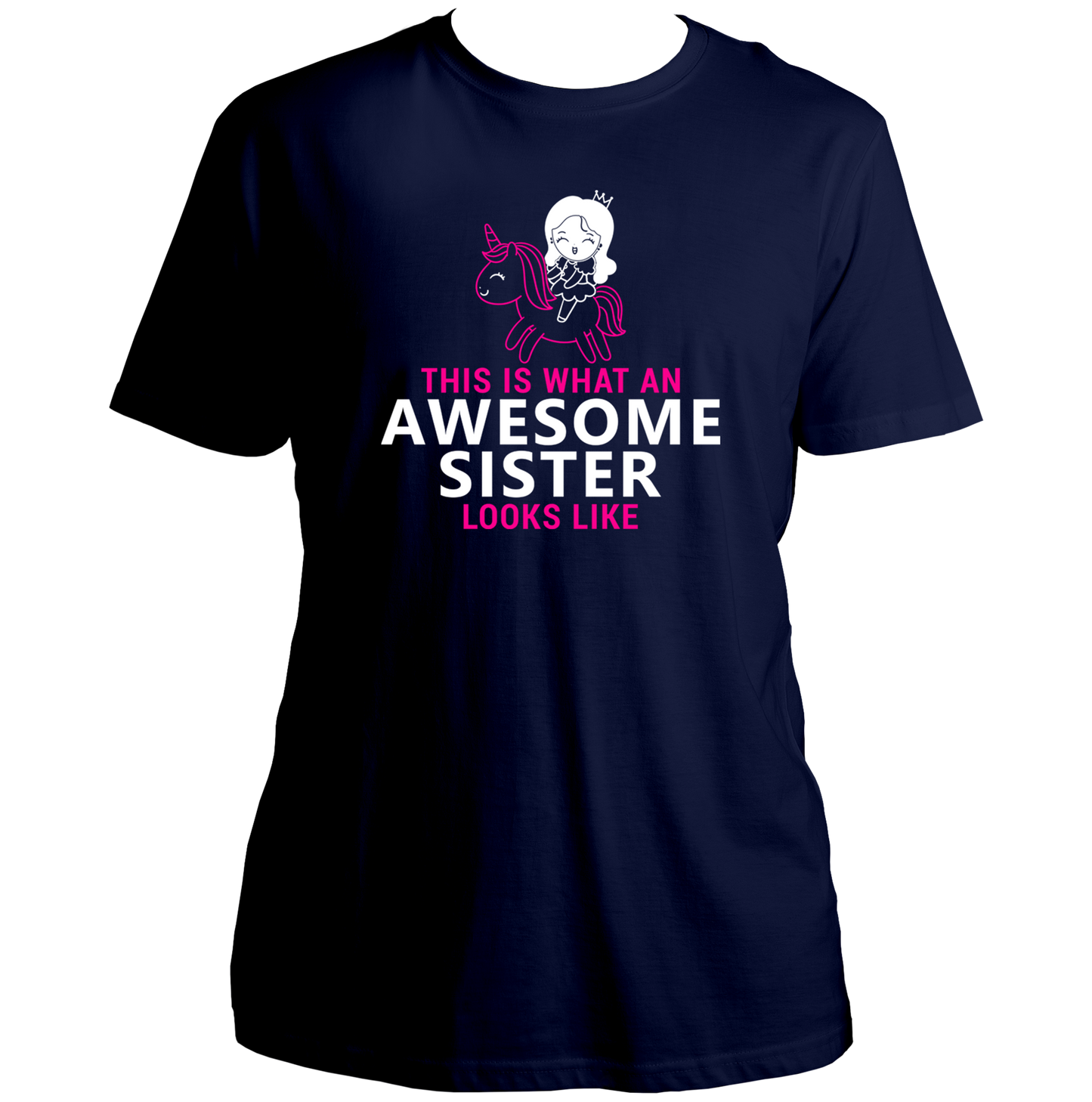 Navy Blue This Is What An Awesome Sister Looks Like Unisex T-Shirt by Garrari with contrast Awesome Sister graphic print