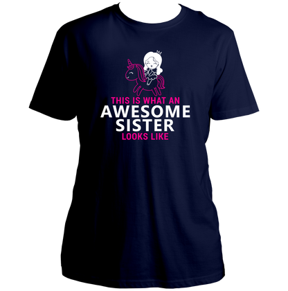 Navy Blue This Is What An Awesome Sister Looks Like Unisex T-Shirt by Garrari with contrast Awesome Sister graphic print