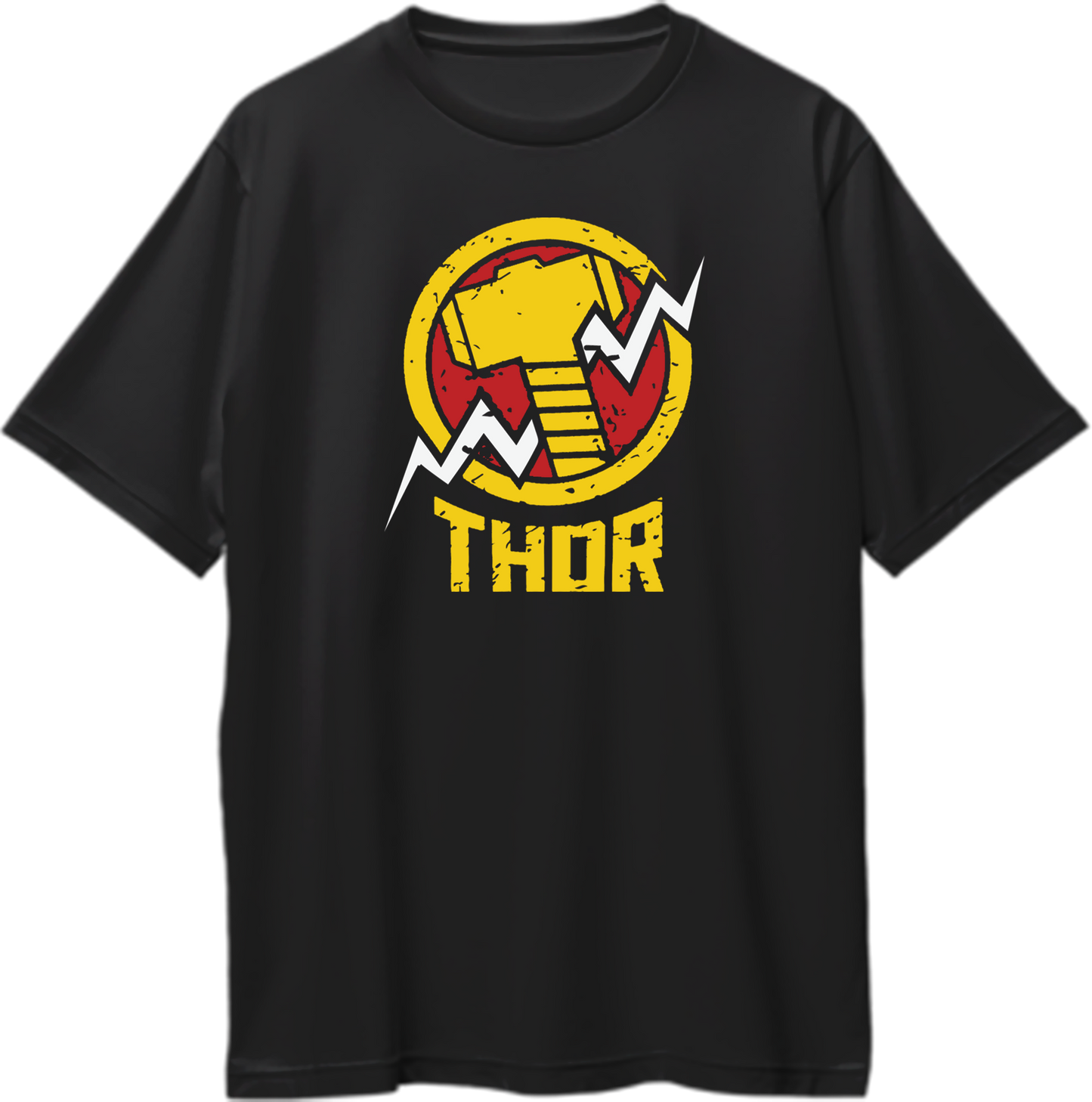 Oversized unisex God of Thunder t-shirt with bold storm symbol, pop culture and superhero-inspired clothing.