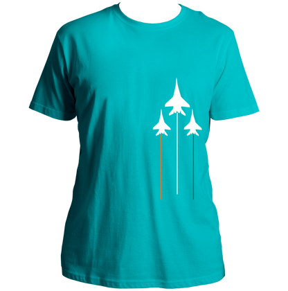 Aqua Blue Tri Color Unisex T-Shirt with saffron white green aircraft design