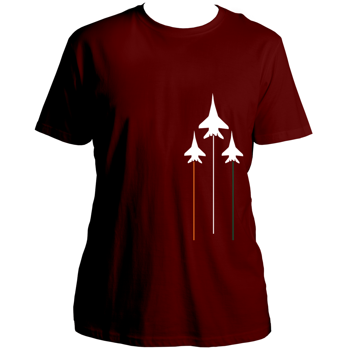 Maroon Tri Color Unisex T-Shirt with Tiranga aircraft trail graphic