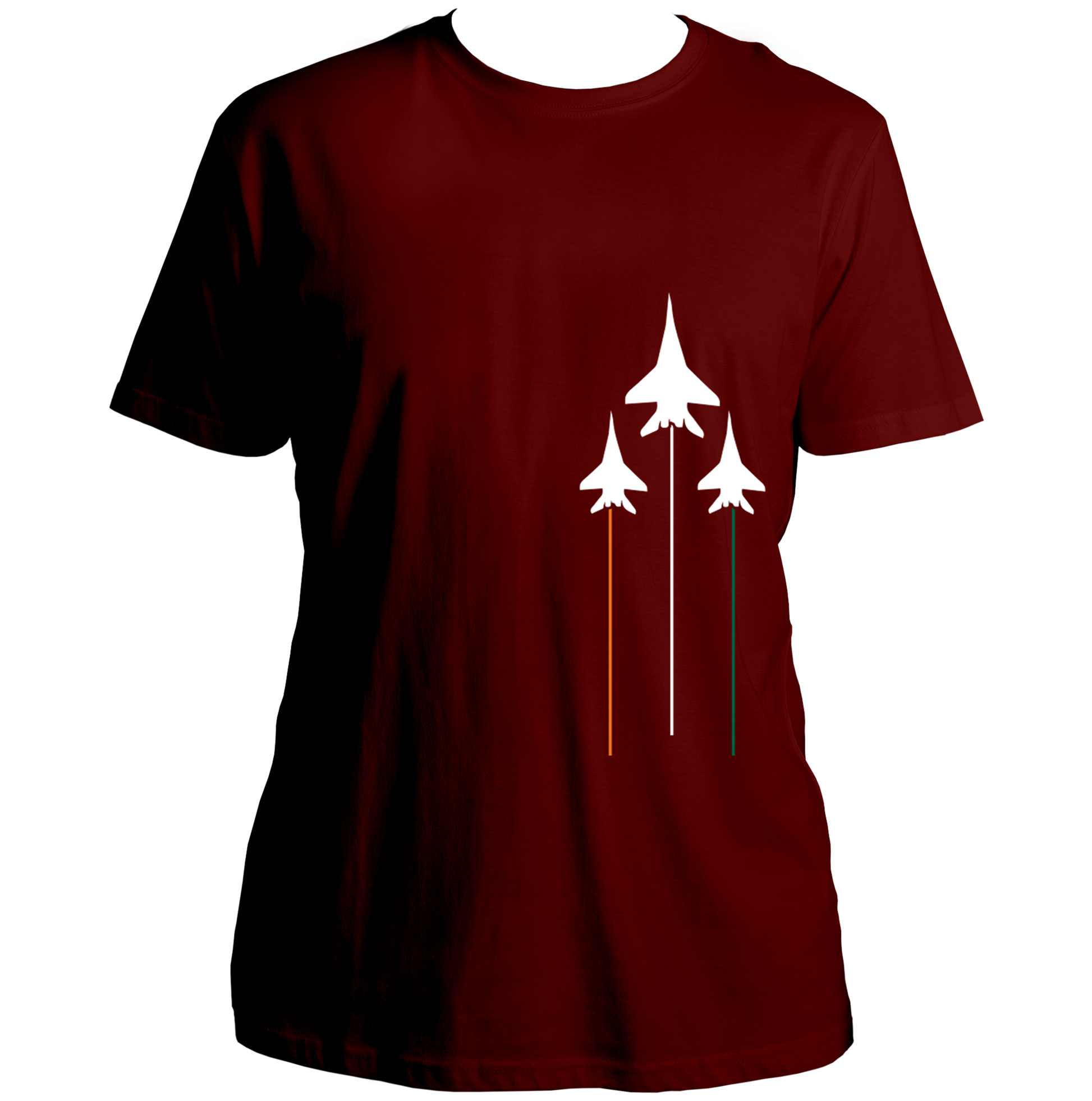 Maroon Tri Color Unisex T-Shirt with Tiranga aircraft trail graphic