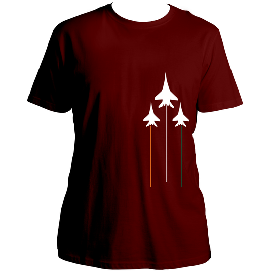 Maroon Tri Color Unisex T-Shirt with Tiranga aircraft trail graphic