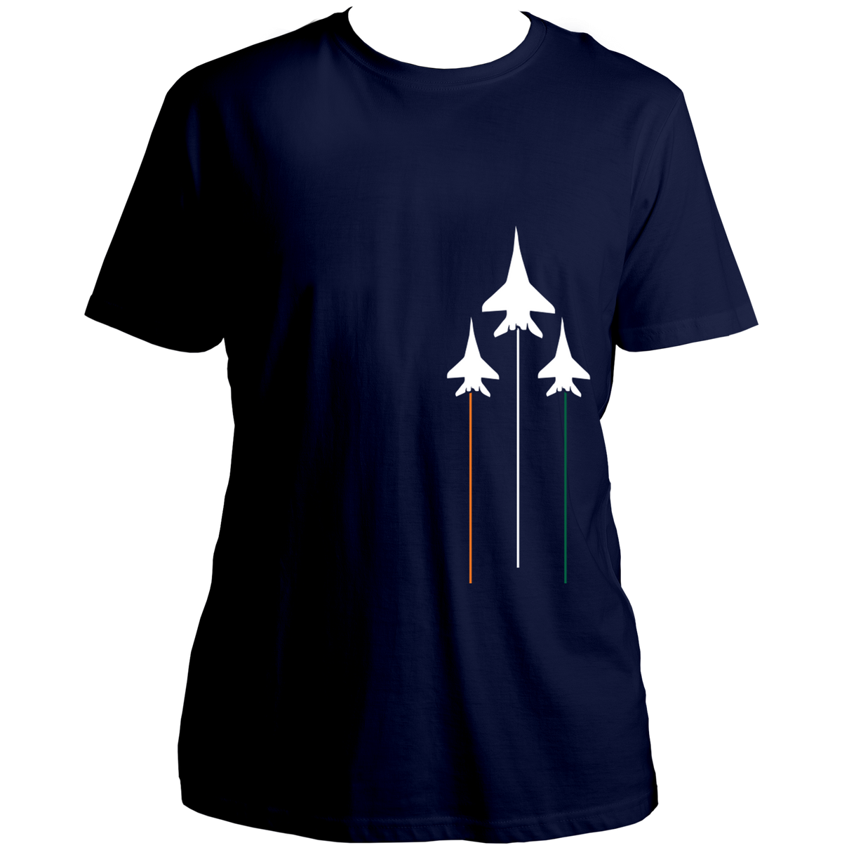Navy Blue Tri Color Unisex T-Shirt with India tricolour aircraft trail print