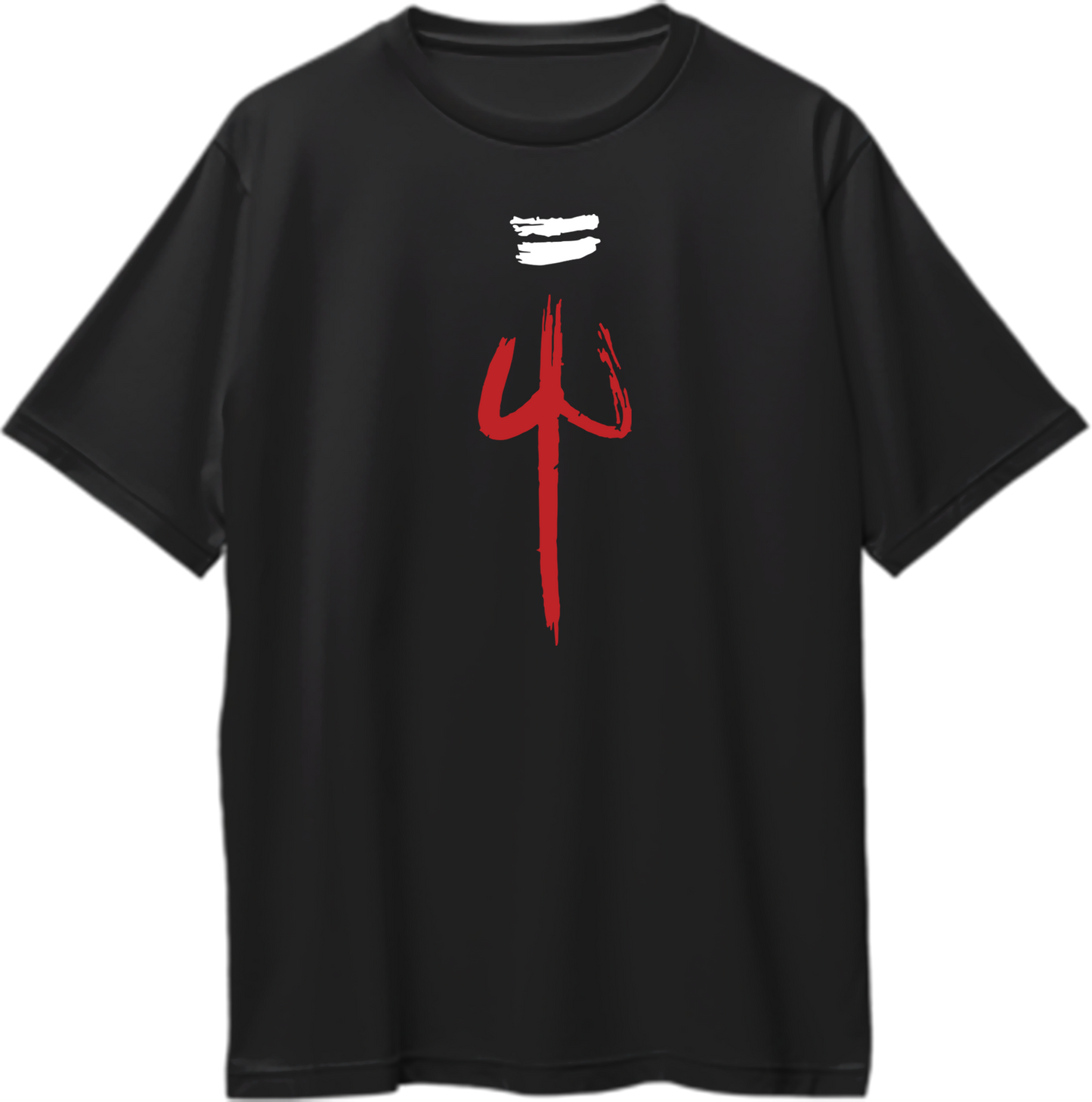 The Trishula Oversized Unisex T-Shirt featuring Lord Shiva’s Trishul and Tilak design, symbolizing strength and spiritual energy.