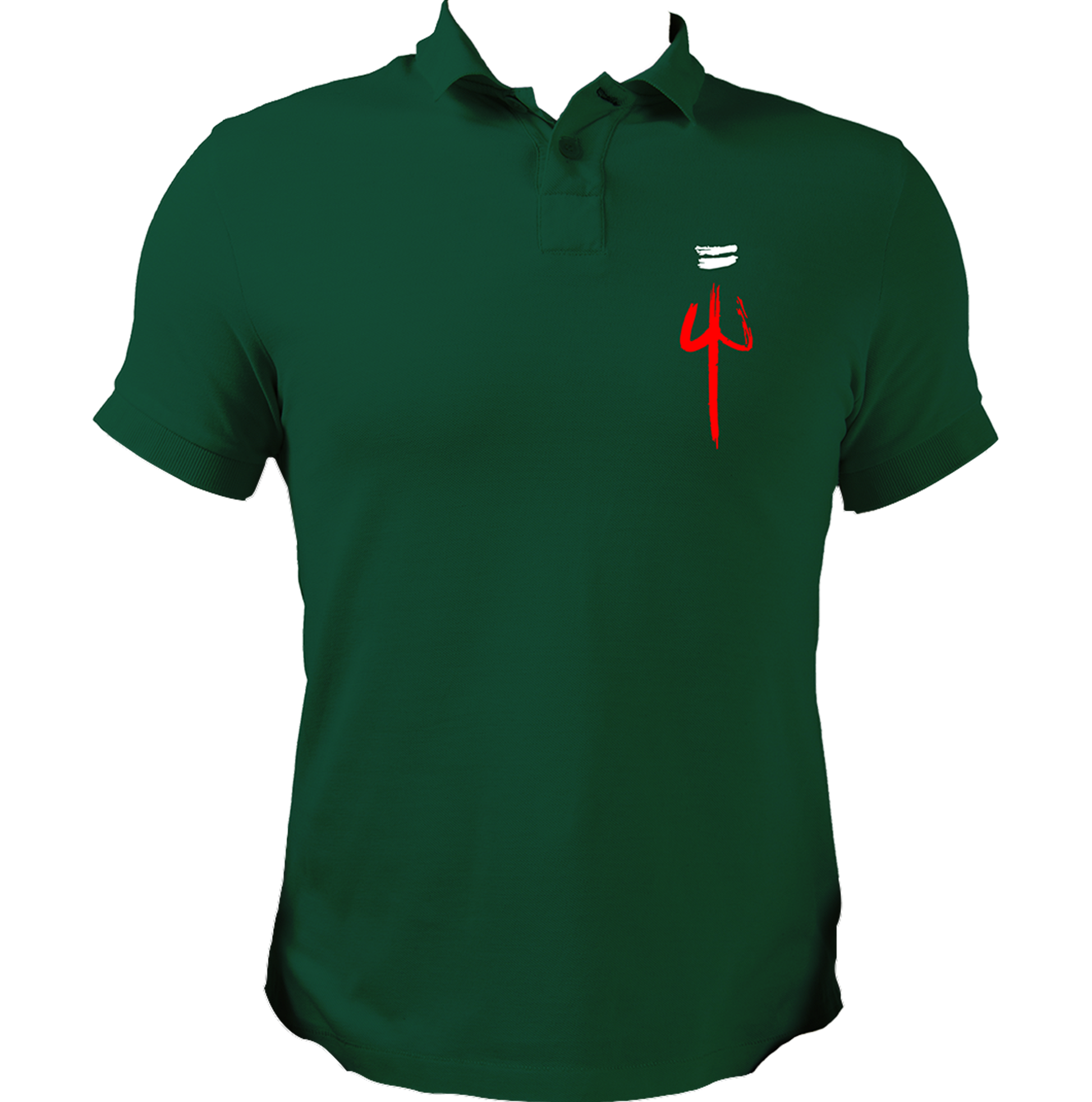 Dark Green The Trishula polo T-shirt with Shiv Ji trishul chest print by Garrari