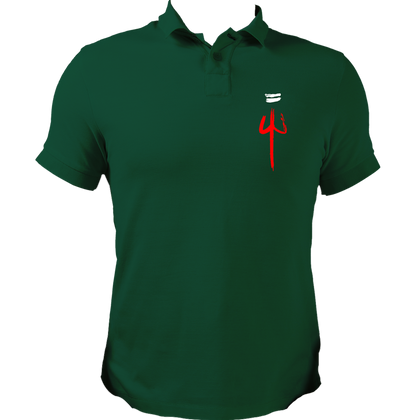Dark Green The Trishula polo T-shirt with Shiv Ji trishul chest print by Garrari