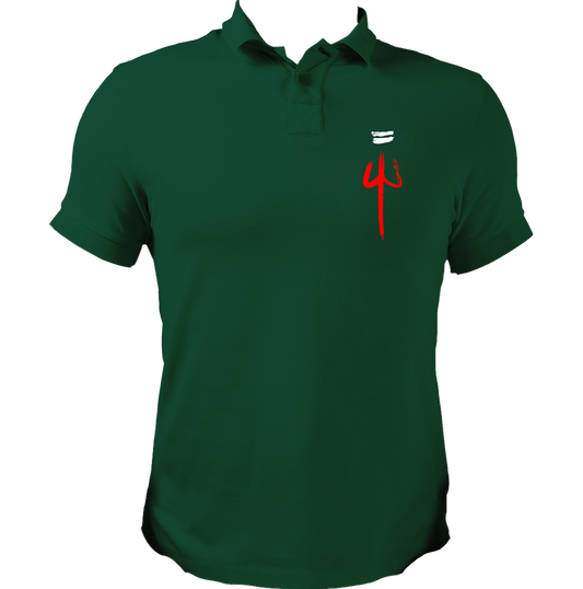 Dark Green The Trishula polo T-shirt with Shiv Ji trishul chest print by Garrari