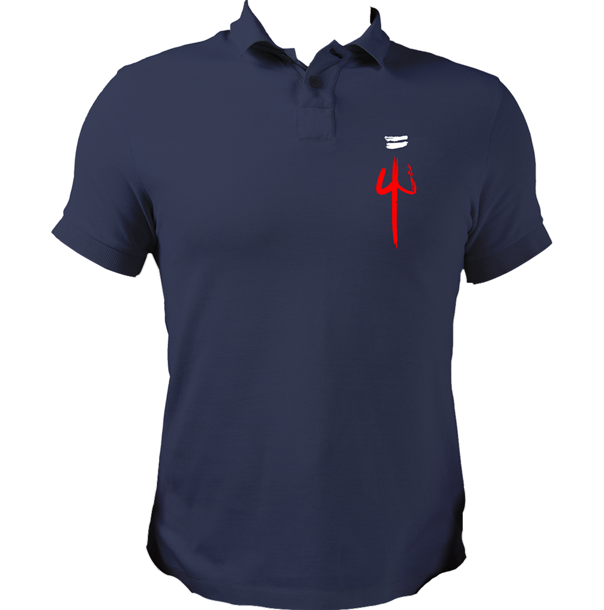 Navy Blue The Trishula polo T-shirt with Shambhu devotional chest print by Garrari
