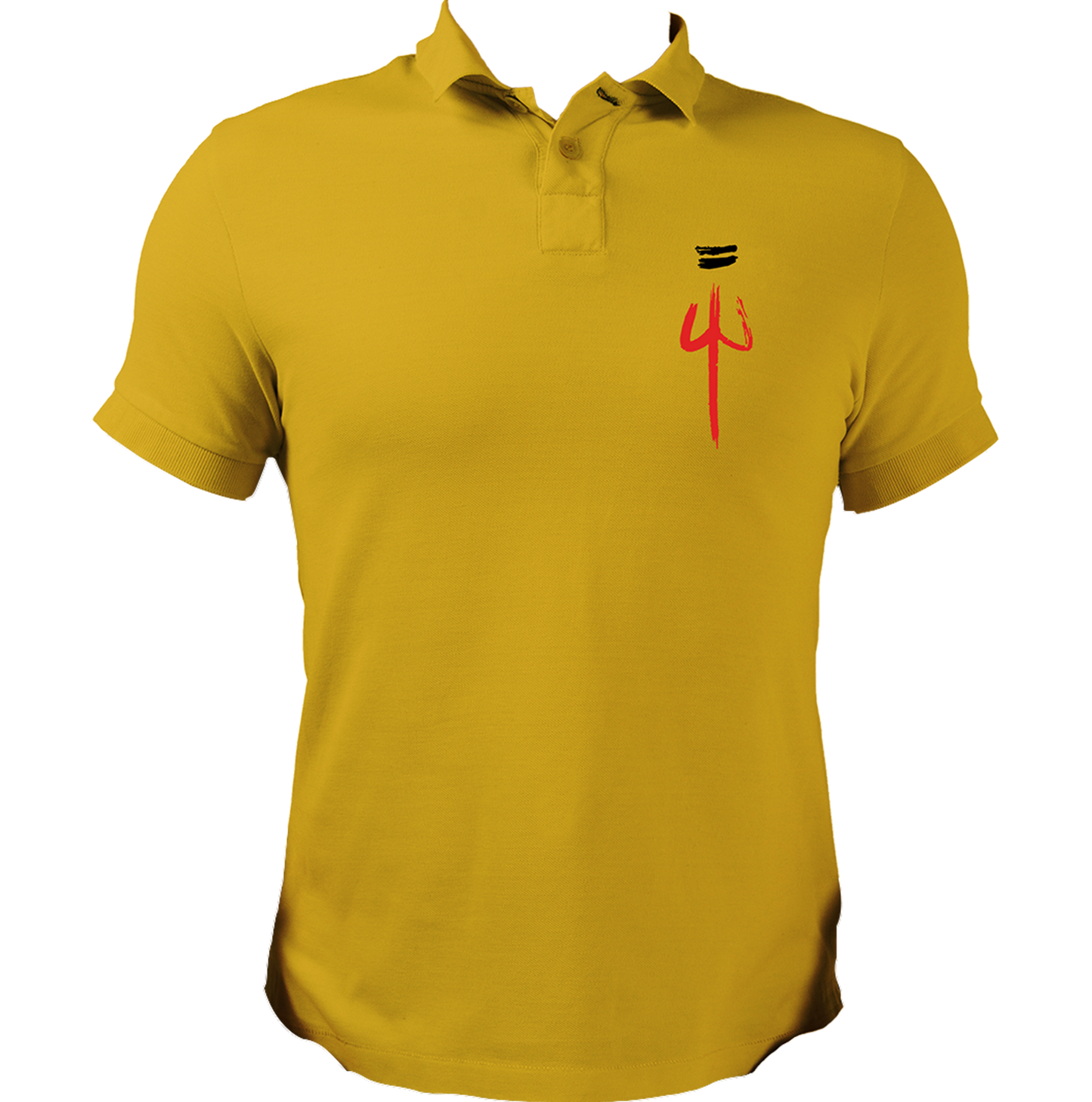Yellow The Trishula polo T-shirt with Shiv Ji devotional chest design by Garrari