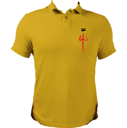 Yellow The Trishula polo T-shirt with Shiv Ji devotional chest design by Garrari
