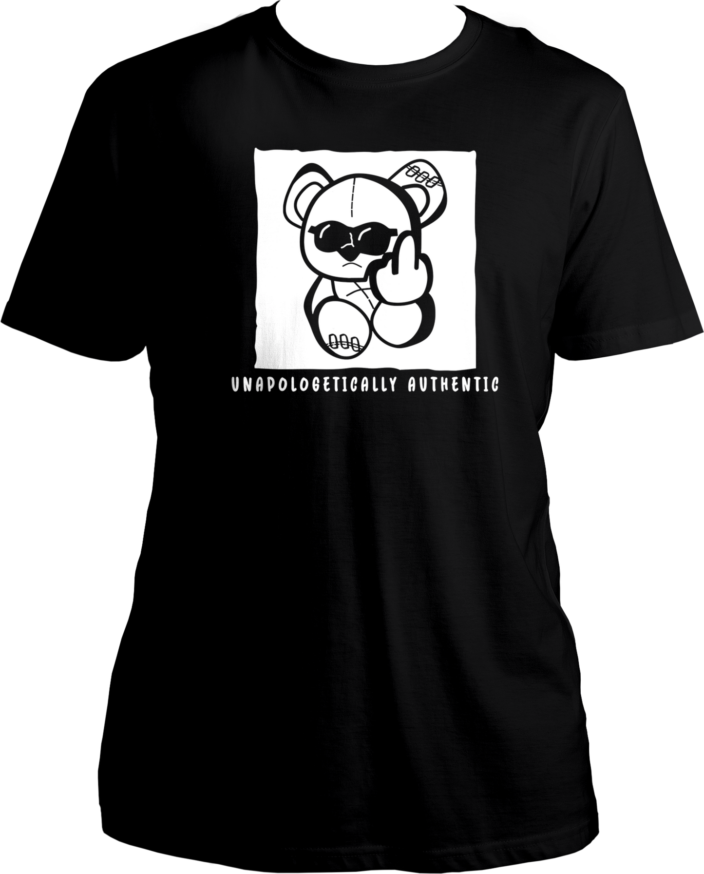 Show your true colors with the Unapologetically Authentic Unisex Cotton T-Shirt, perfect for fans who embrace KR$NA’s bold, unfiltered style. This T-shirt features the famous Flipping Finger Teddy Bear, making a statement that's both rebellious and iconic.