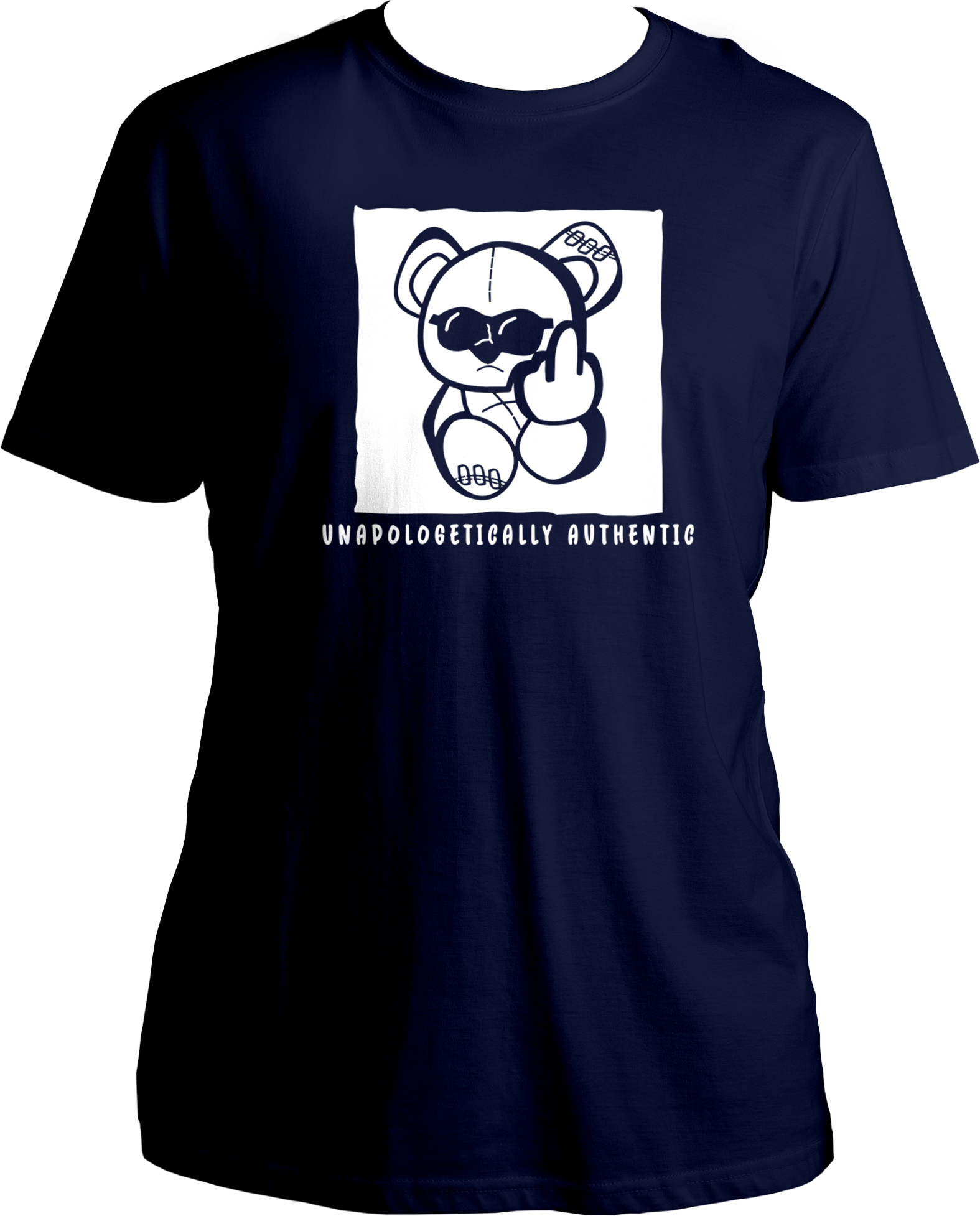 Show your true colors with the Unapologetically Authentic Unisex Cotton T-Shirt, perfect for fans who embrace KR$NA’s bold, unfiltered style. This T-shirt features the famous Flipping Finger Teddy Bear, making a statement that's both rebellious and iconic.