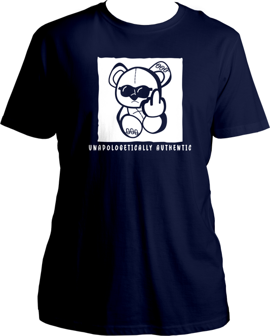 Show your true colors with the Unapologetically Authentic Unisex Cotton T-Shirt, perfect for fans who embrace KR$NA’s bold, unfiltered style. This T-shirt features the famous Flipping Finger Teddy Bear, making a statement that's both rebellious and iconic.
