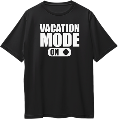 Black Vacation Mode On Oversized T-Shirt by Garrari with bold Vacation Mode On travel print