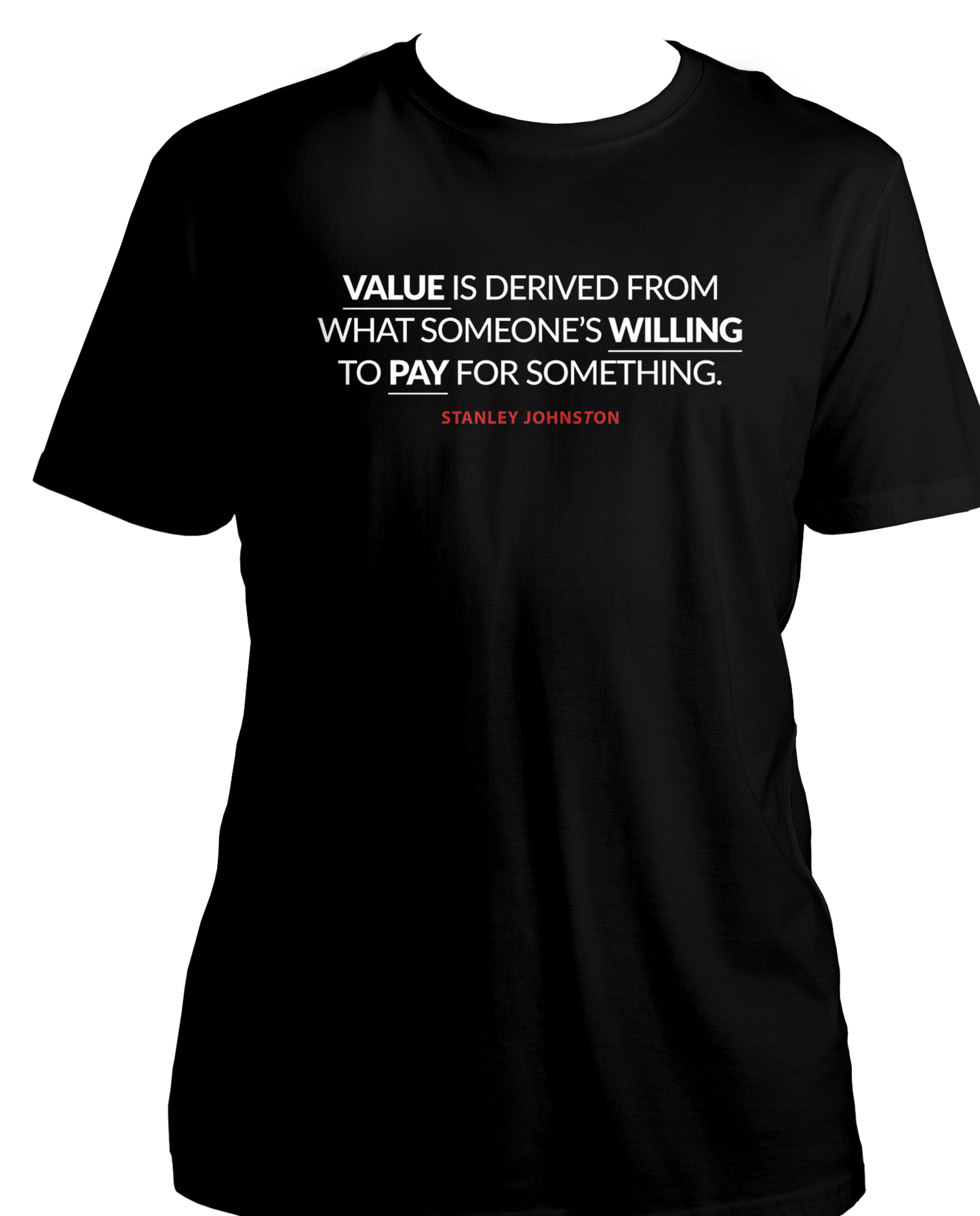 Featuring a fabulous quote from Stanley Johnston in the show – "Value is derived from what someone's willing to pay for something." – our t-shirts not only capture the essence of the series but also make a bold fashion statement.
