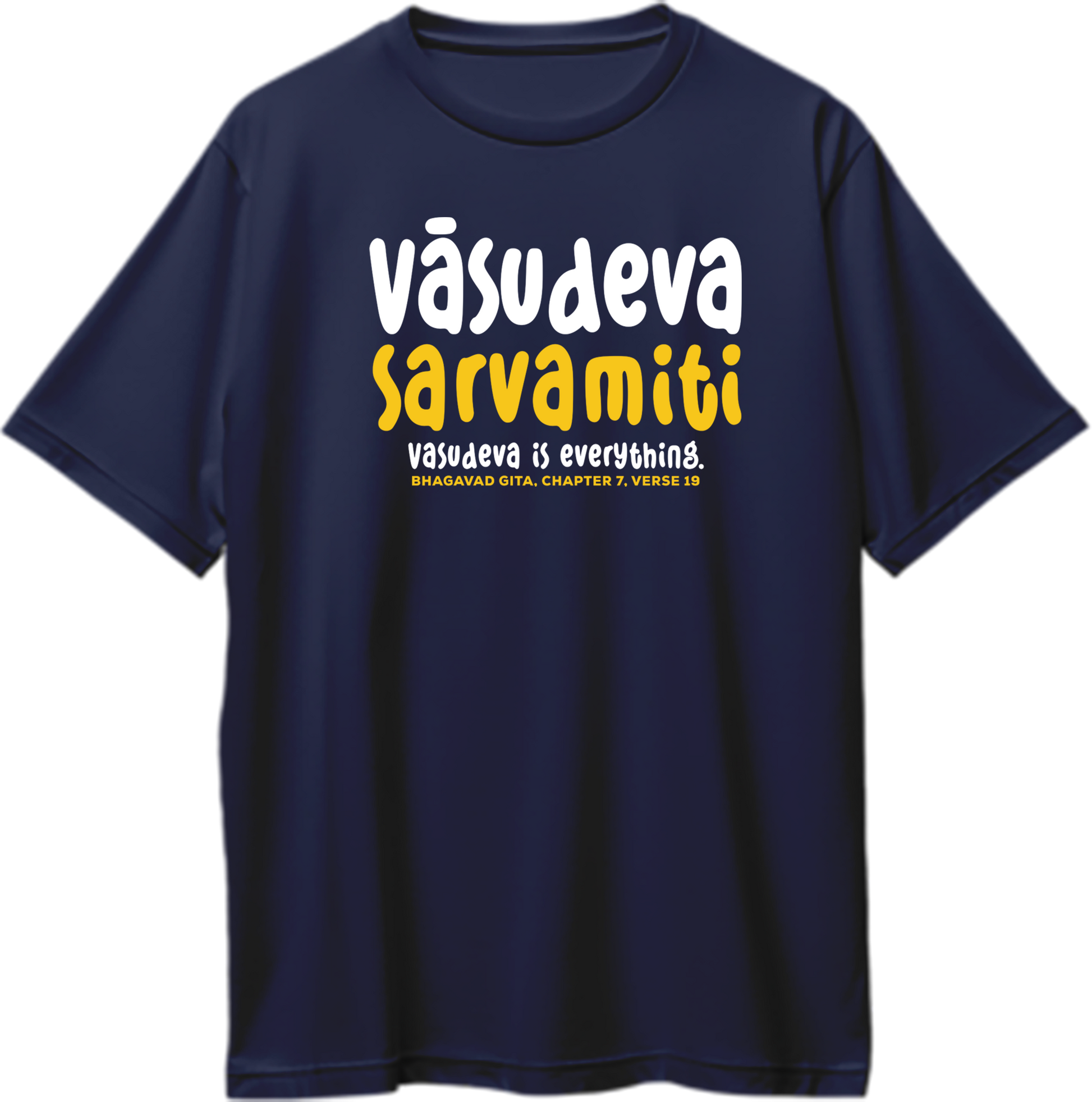 Navy Blue Vasudeva Sarvamiti oversized T-shirt with Shri Krishna devotional design by Garrari