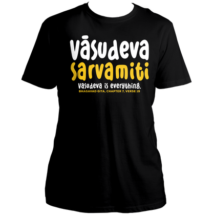 Black Vasudeva Is Everything Shri Krishna T-shirt with spiritual quote design by Garrari