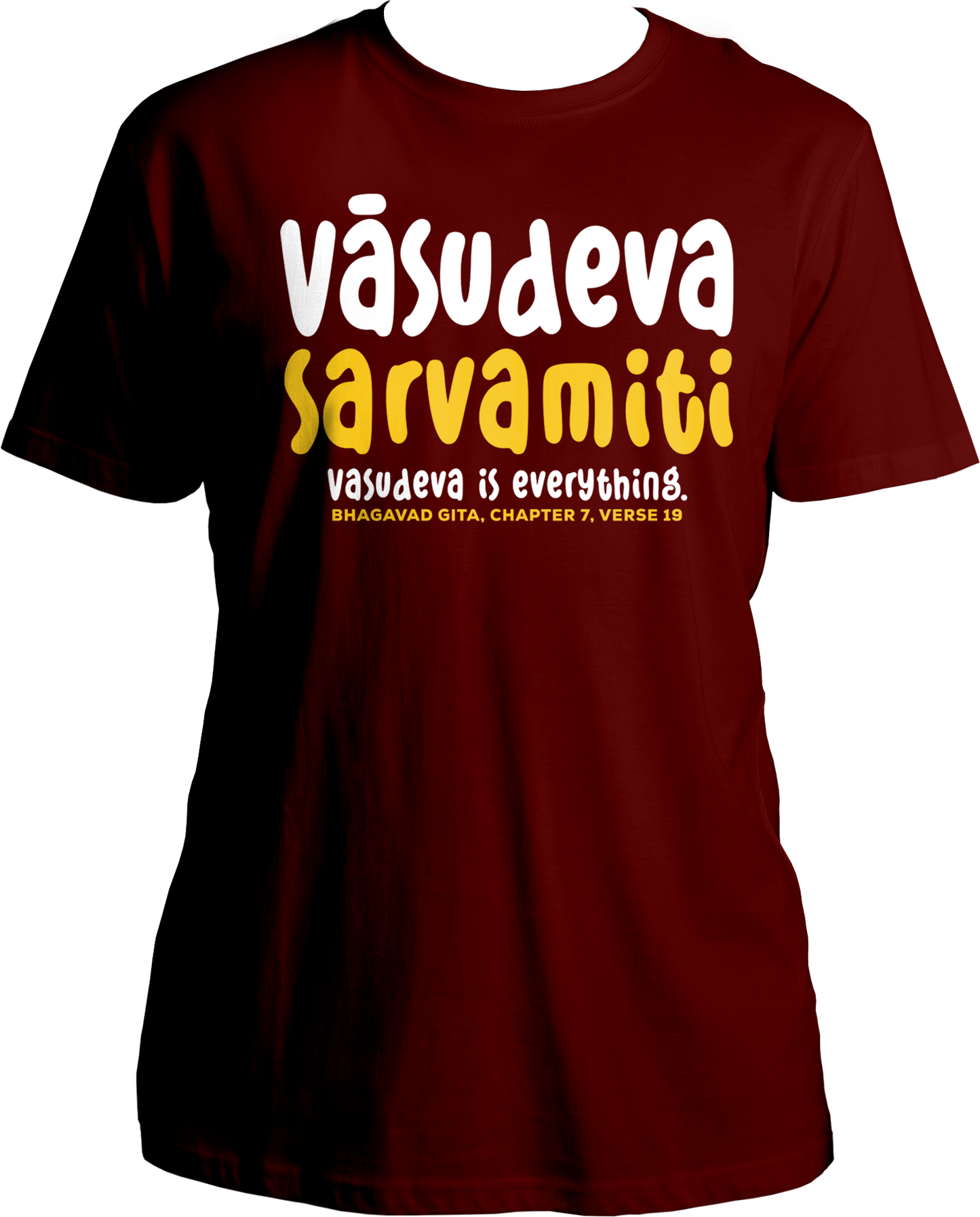 Collection of Bhagavad Gita and Shri Krishna devotional t-shirts, featuring Vasudeva Sarvamiti design