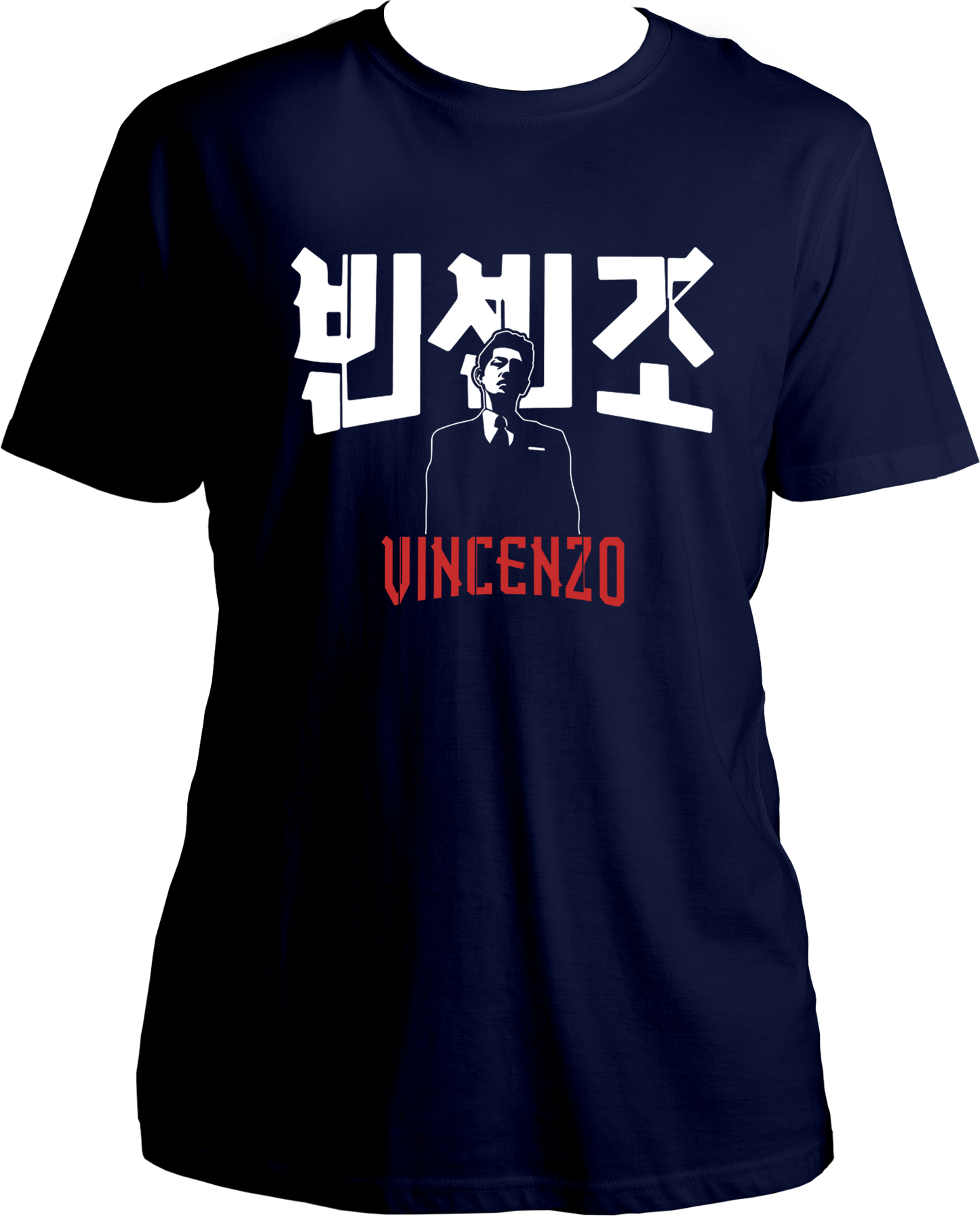 Regular fit Vincenzo Korean drama T-shirt with Hangul logo and silhouette print