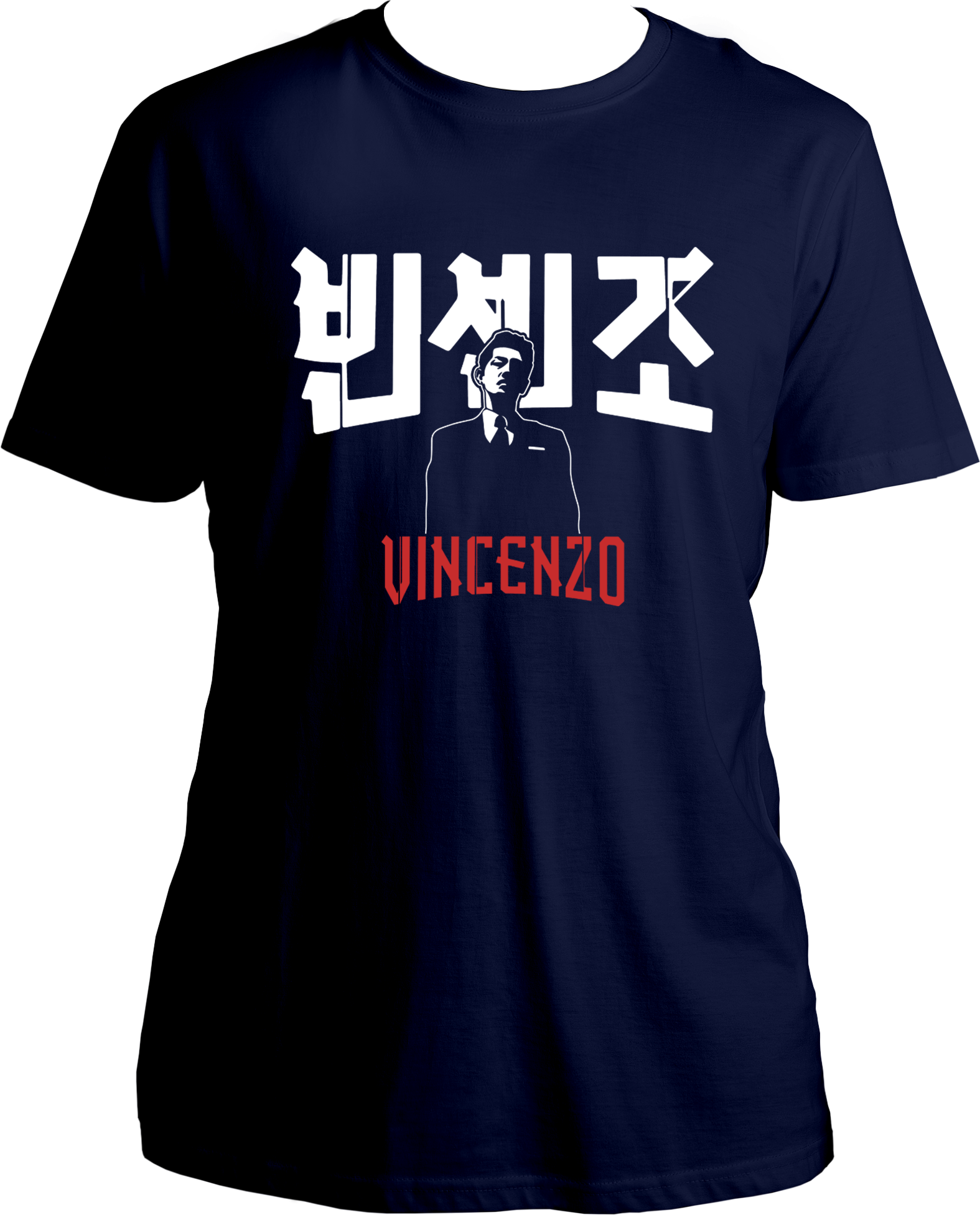Regular fit Vincenzo Korean drama T-shirt with Hangul logo and silhouette print