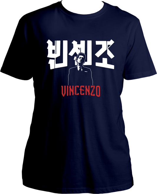 Regular fit Vincenzo Korean drama T-shirt with Hangul logo and silhouette print
