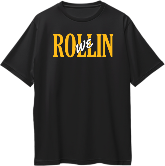 We Rollin Oversized T-Shirt with bold Shubh-inspired Punjabi music typography on black