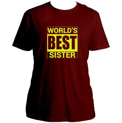 Maroon World’s Best Sister Unisex T-Shirt by Garrari with bold sister quote graphic