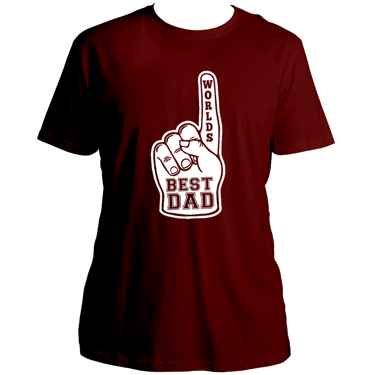 Maroon World’s Best Dad Unisex T-Shirt by Garrari with contrast foam finger father print