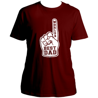 Maroon World’s Best Dad Unisex T-Shirt by Garrari with contrast foam finger father print
