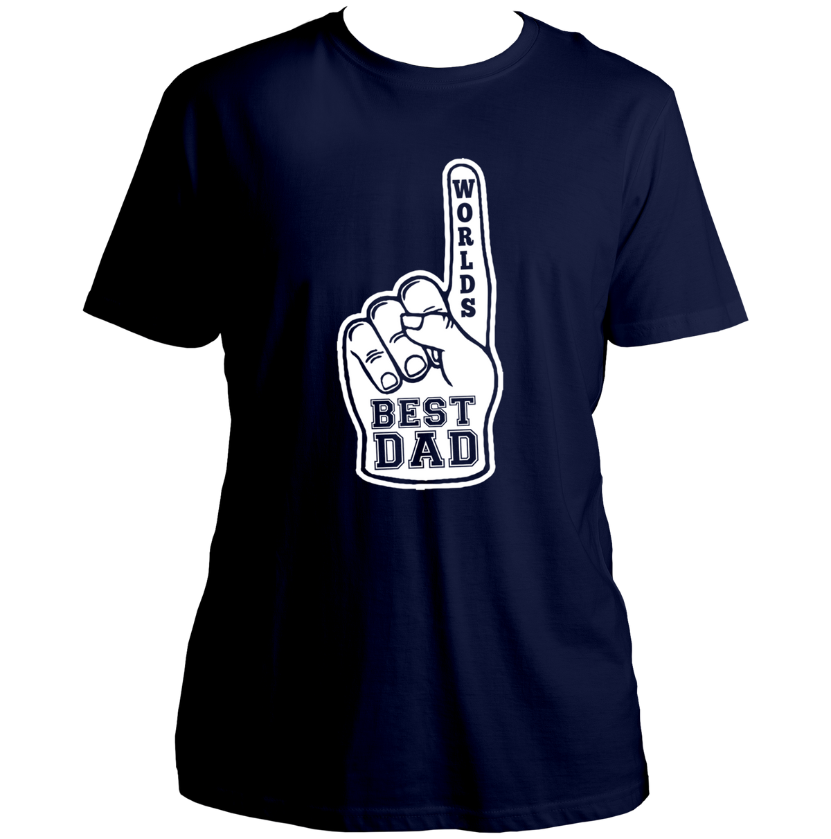 Navy Blue World’s Best Dad Unisex T-Shirt by Garrari with World’s Best Dad foam finger graphic