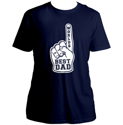 Navy Blue World’s Best Dad Unisex T-Shirt by Garrari with World’s Best Dad foam finger graphic
