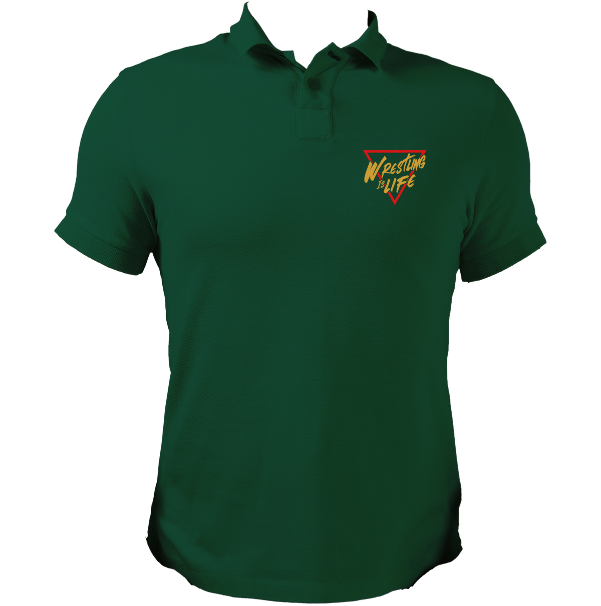 Dark Green Wrestling Is Life Polo T-Shirt by Garrari with wrestling-inspired chest print