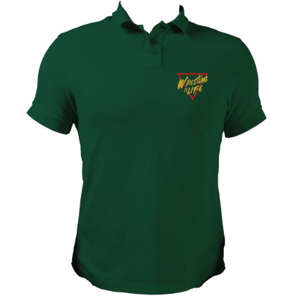 Dark Green Wrestling Is Life Polo T-Shirt by Garrari with wrestling-inspired chest print