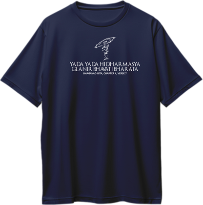 Navy Blue Yada Yada Hi Dharmasya oversized T-shirt with Bhagavad Gita Chapter 4 Verse 7 print
