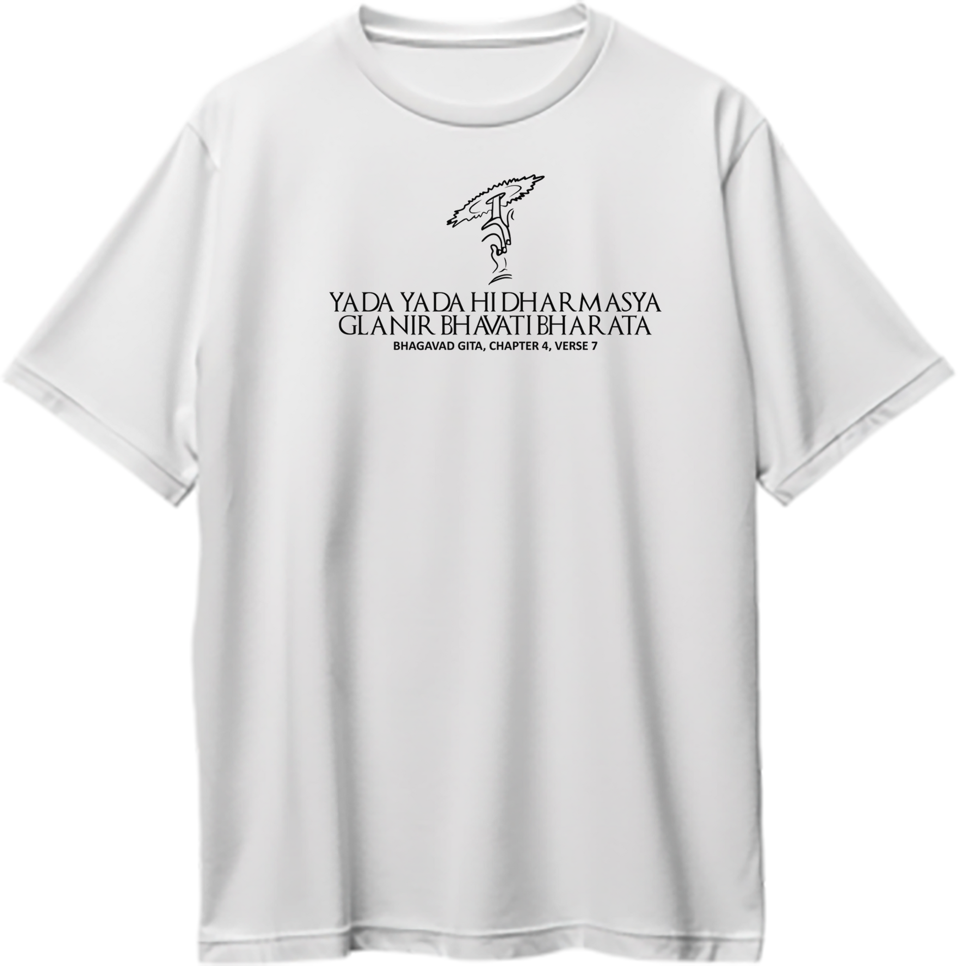 White Yada Yada Hi Dharmasya Shri Krishna oversized T-shirt with Sudarshan Chakra hand design