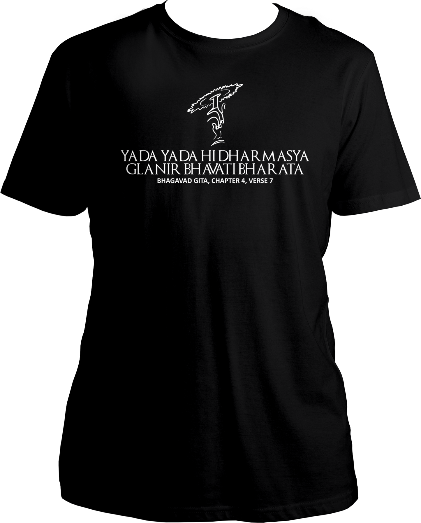 Collection of Bhagavad Gita and Shri Krishna devotional t-shirts, featuring Yada Yada Hi Dharmasya design