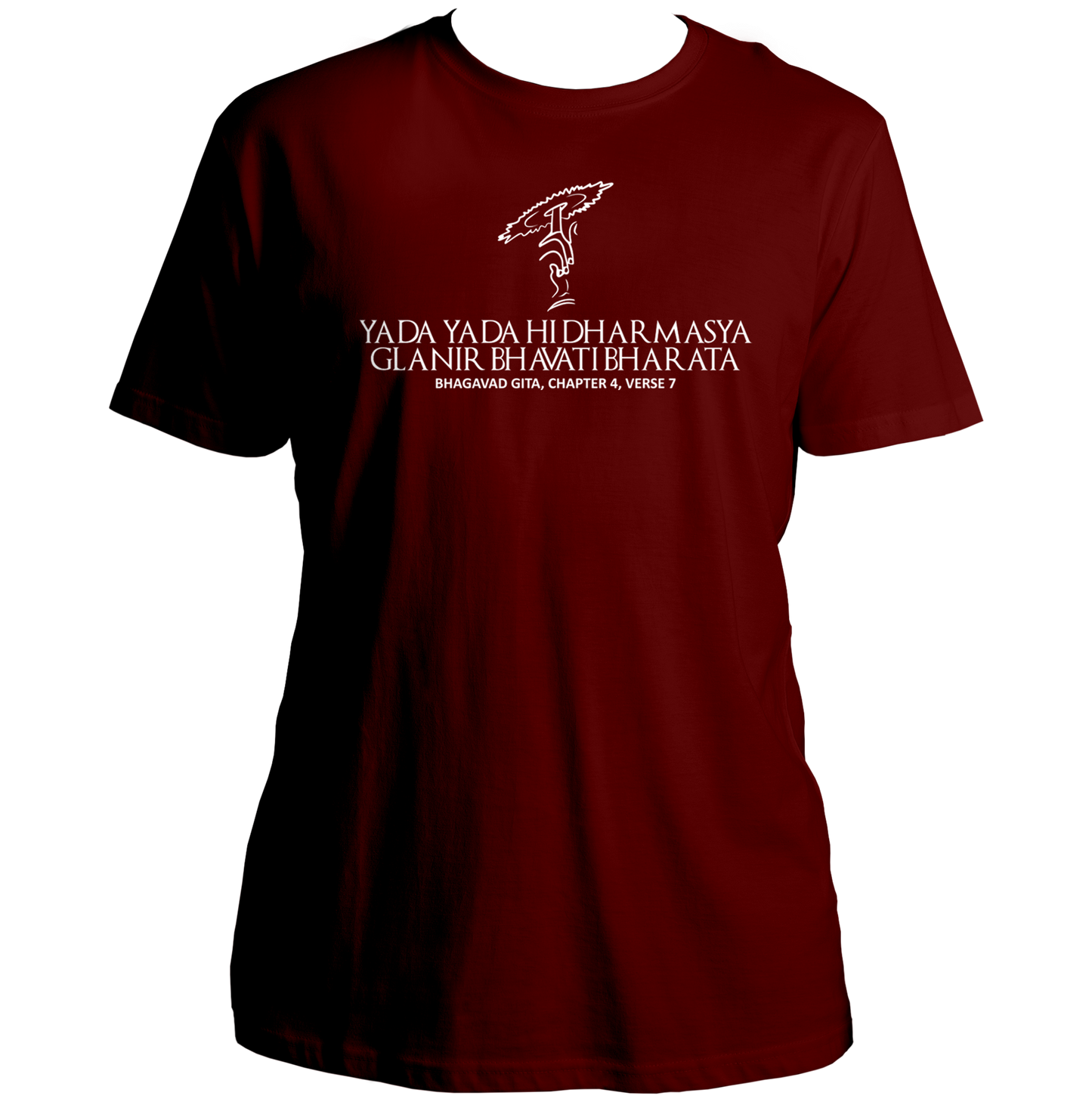 Maroon Yada Yada Hi Dharmasya Krishna T-shirt with dharma quote print by Garrari