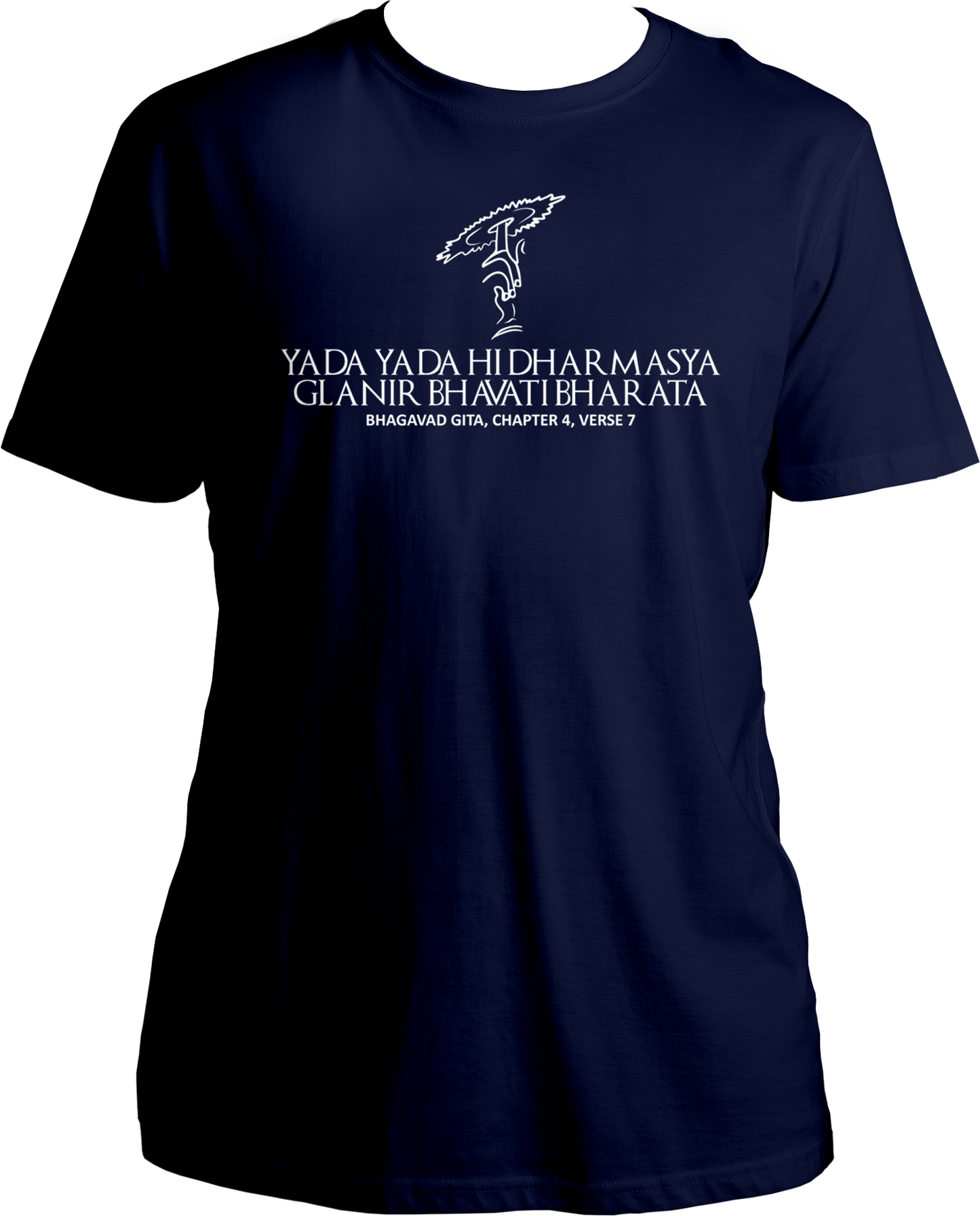 Collection of Bhagavad Gita and Shri Krishna devotional t-shirts, featuring Yada Yada Hi Dharmasya design