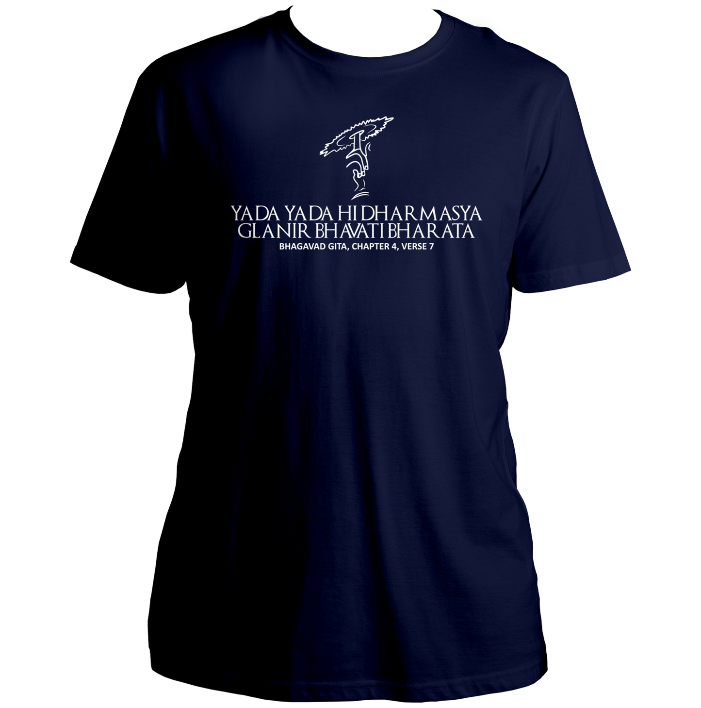 Navy Blue Yada Yada Hi Dharmasya T-shirt with Bhagavad Gita shlok artwork
